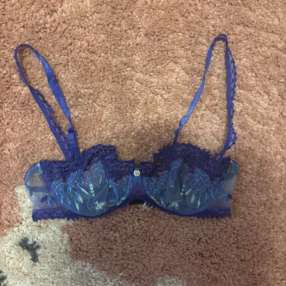 Vintage Chantelle Blue Lace Charm Bralette Womens Sz C / Sexy Sleepwear